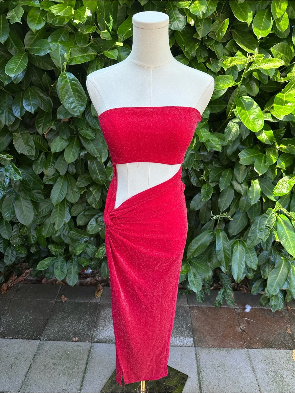 Strapless Red Subtle Shimmer Cutout Dress